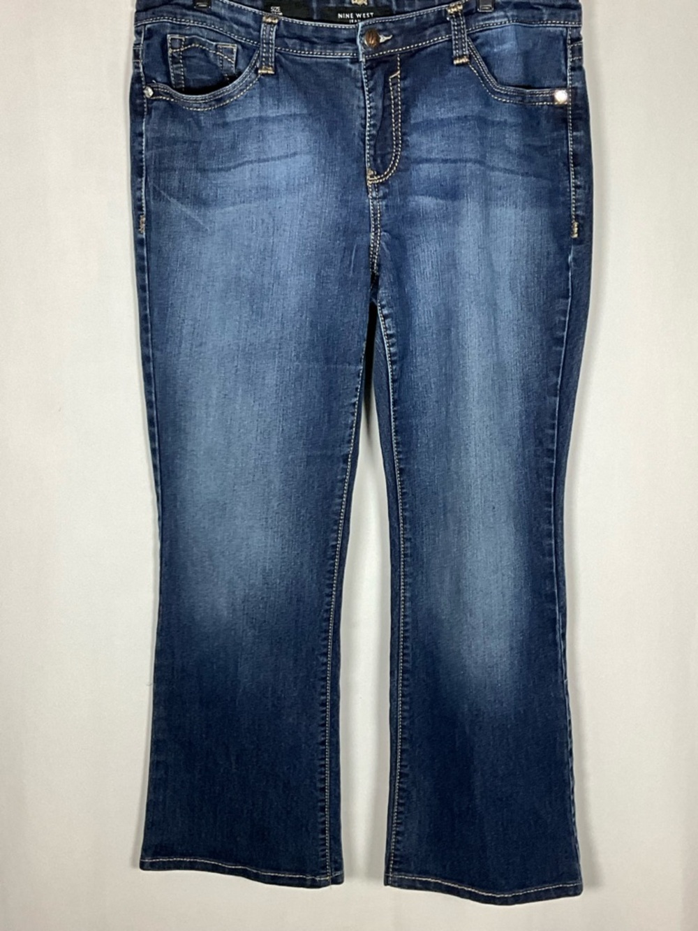Nine West Jeans Size 33/16 Dark Blue Flare Jeans Embellished Rear Pockets